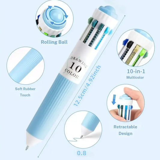 10-in-1 Colored Ballpoint Pens, 0.8mm Fine Point Retractable Plastic Pens, 6-Pack 60 Colors/12-Pack 120 Colors, Smooth-Writing Office School Supplies for Students, Gifting Options, 10 In 1 Colored Ballpoint Pen