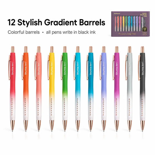 Smooth Writing Ballpoint Pens, 12-Pack Retractable 1.0mm Medium Point Fade-Resistant Waterproof Black Ink Pens with Colorful Barrels, Metal Clip, Cute Mini School/Office Stationery Gift Sets for Mom