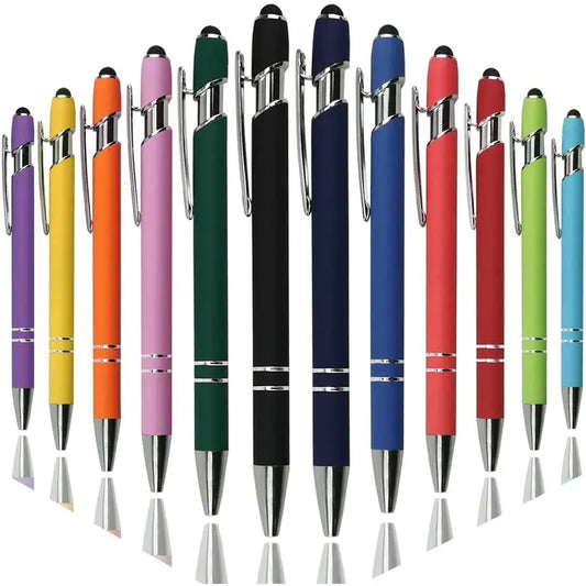 12PCS Ballpoint Pen with Stylus Tip, Soft Touch Click Metal Pen, 1.0mm Medium Point, Black Ink,Mixed Color