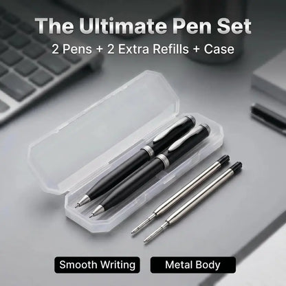 2 Pcs Retractable Metal Ballpoint Pens, for Gift, Business, Office, 1.0mm Medium Point Black Ink, 2 Extras Replaceable Metal Refills Smooth Writing Ballpoint